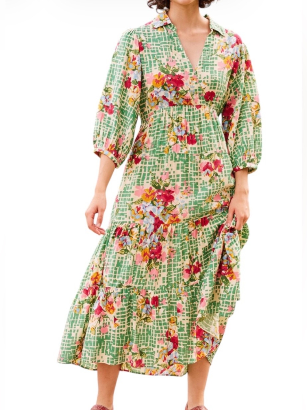April Cornell Greenhouse Dress XXL Floral Tiered Flowy Cottagecore Midi Party